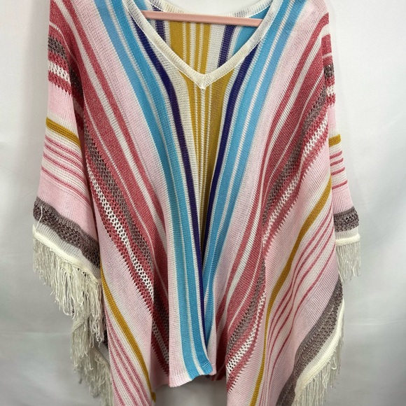 Cupshe women’s crochet poncho with fringe colorful granny core artsy - Picture 1 of 10